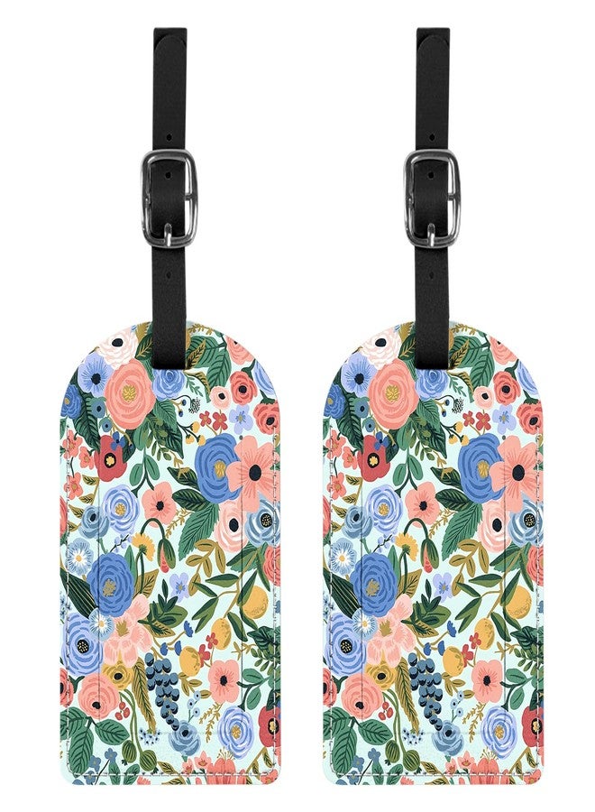 BHAHB 2 Pack Luggage Tag Luggage Tags PU Leather Suitcase Tags Aesthetic Cute Funny Travel Bag Labels for Women Girls-Flower Floral Pink Blue - Image 1